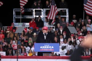Former President of the United States Donald Trump speaking with supporters at a "Save America" rally at Country Thunder Arizona in Florence, Arizona. Photo Credit: Gage Skidmore