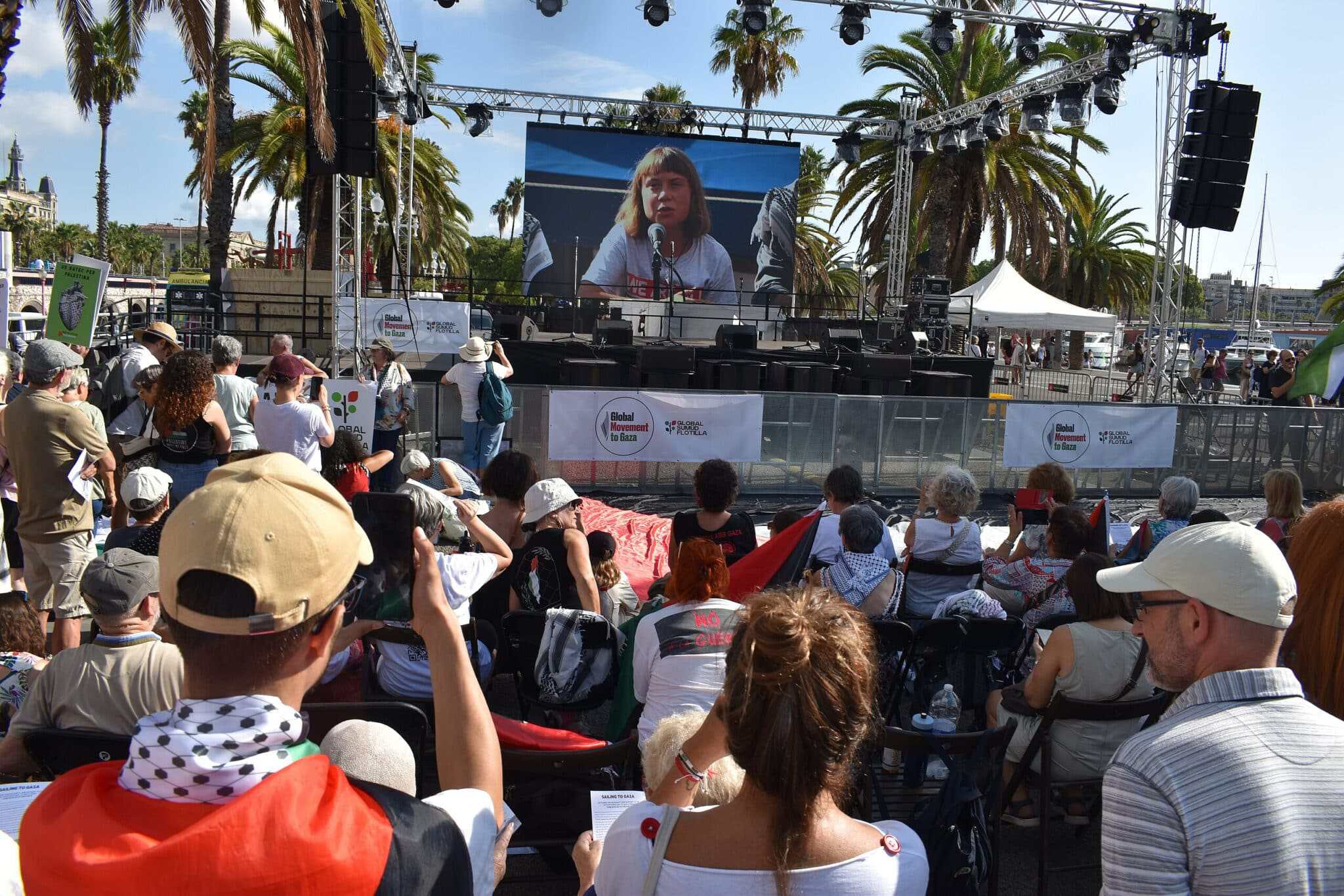 Global Sumud Flotilla sailing from Barcelona on August 31, 2025. Photo Credit: Aniol via Wikimedia Commons.