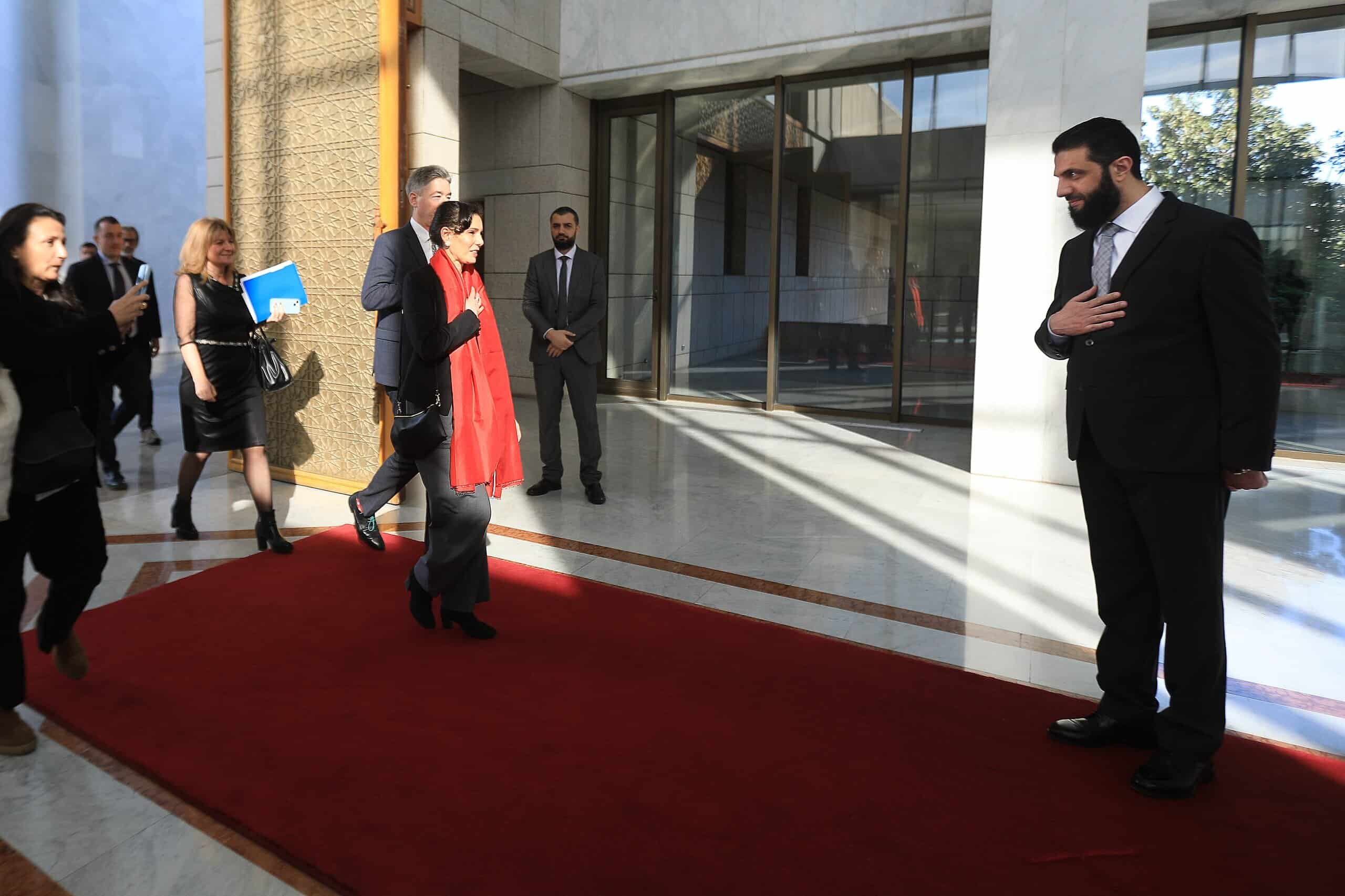 Ahmad al-Shara, President of the Syrian transitional government, on the right and Hadja Lahbib (European Commissioner for Humanitarian Aid and Crisis Management ), in the center. Photo Credit: European Commision