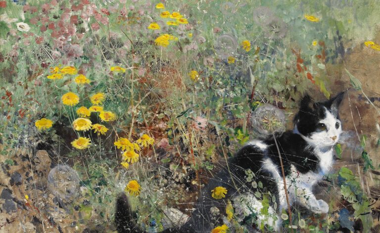 Brune Liljefors - Katt på blomsteräng (Cat on a flowerbed)