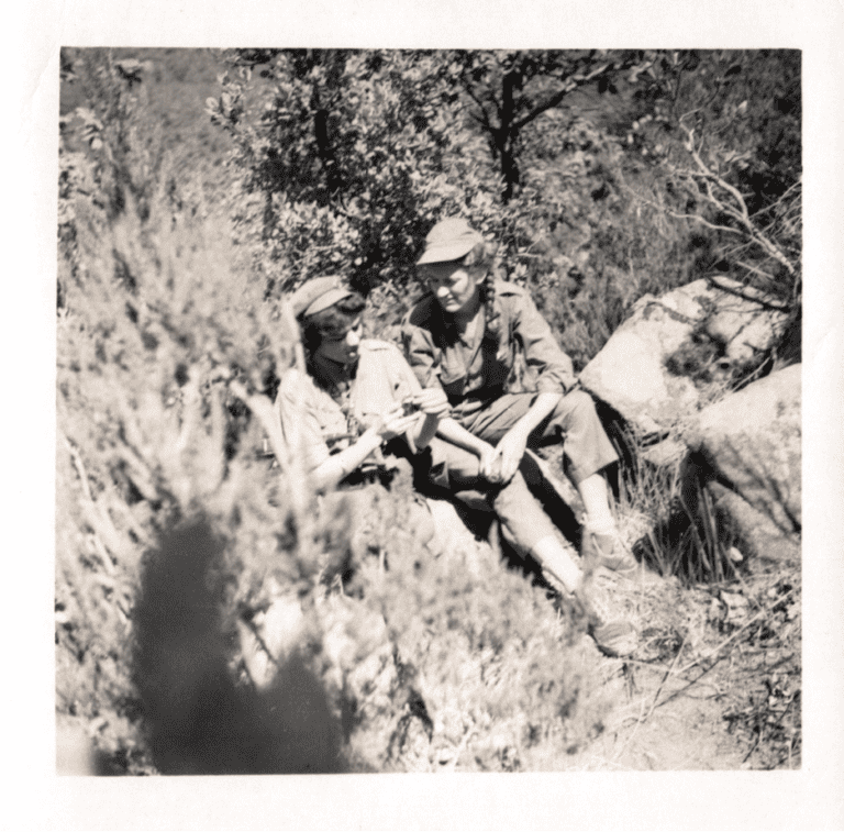 Kathryn Updegraff, Hadja showing me [Kathryn] how a hand grenade is held, August 1957, The Degraff/Updegraff Archive.