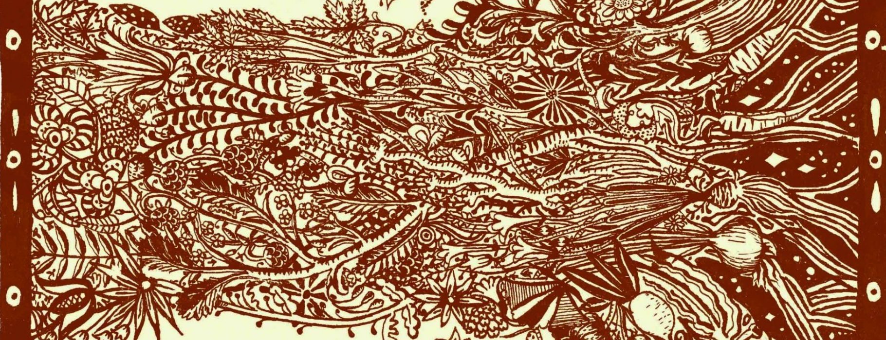 An illustration of individual root vegetables and plants braided together to form one large organism