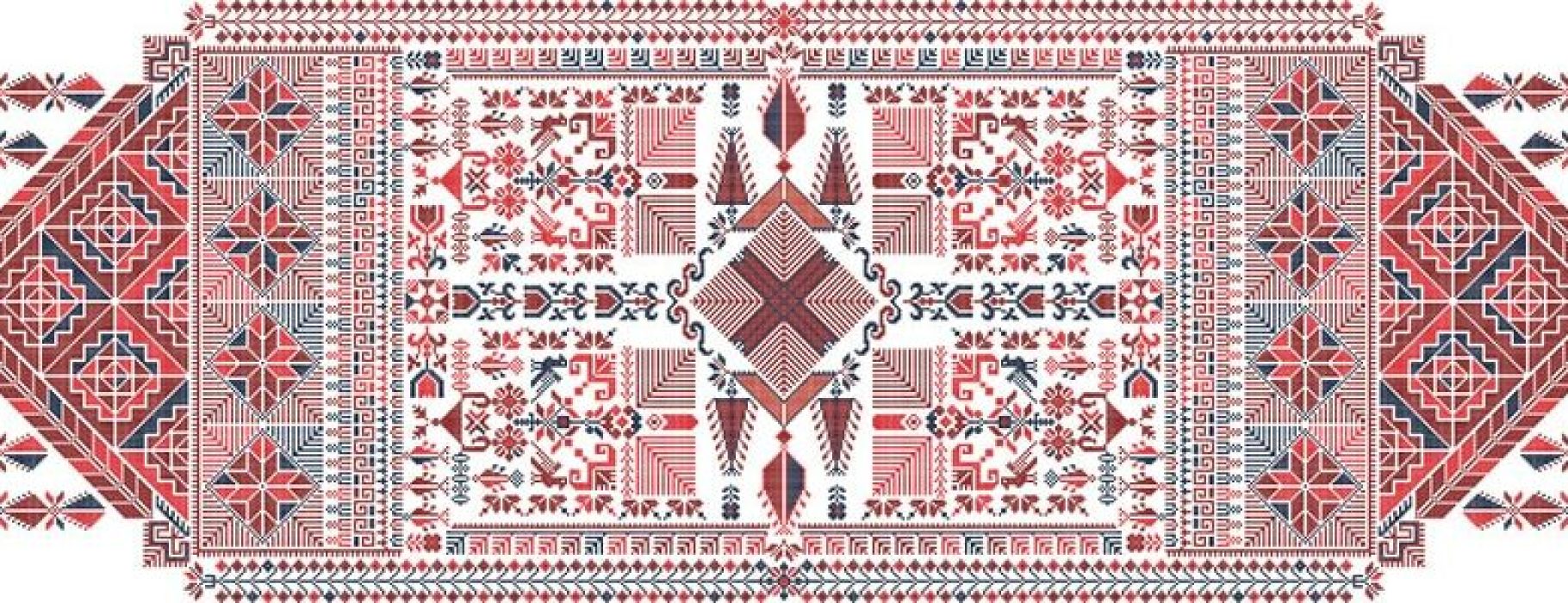Intricate illustrative design in the style of a handwoven rug