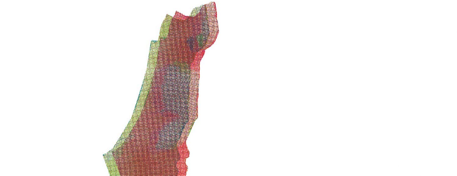 An illustration of the map of Palestine, with a "doubled" effect.