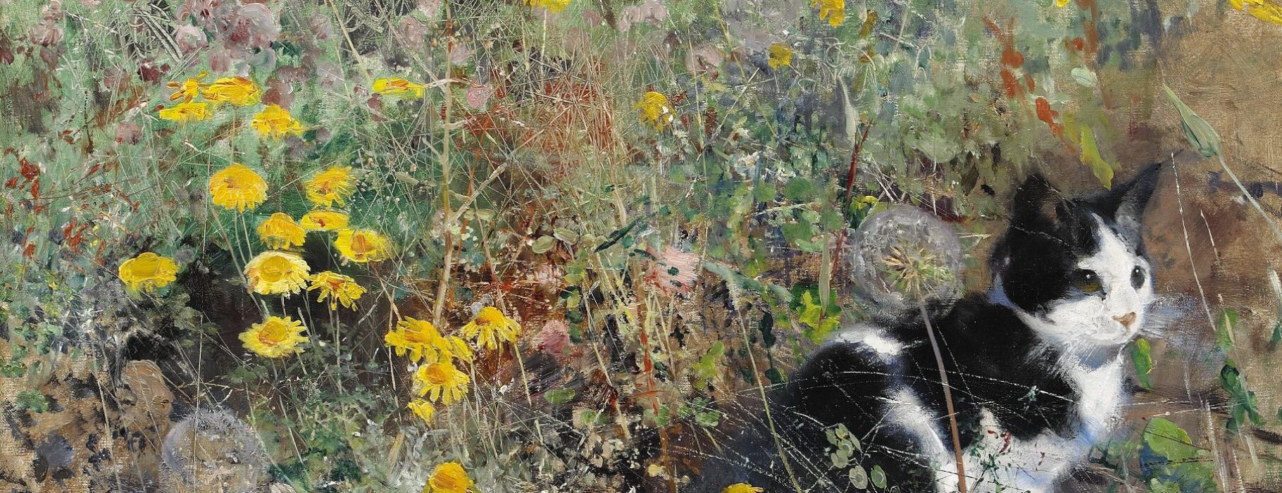 Brune Liljefors - Katt på blomsteräng (Cat on a flowerbed)