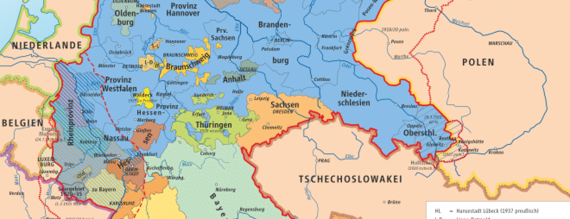 Map depicting the political boundaries of the Weimar era Republic