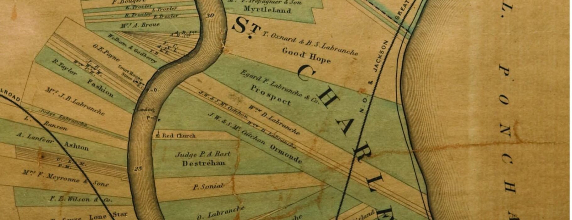 Map of plantations in St. Charles Parish (1958)