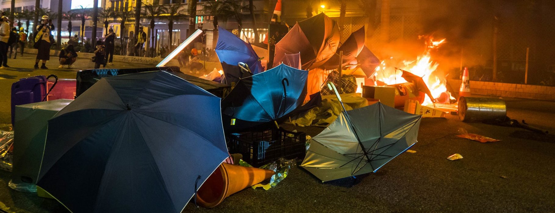 A fire begins at a protest in Hong Kong