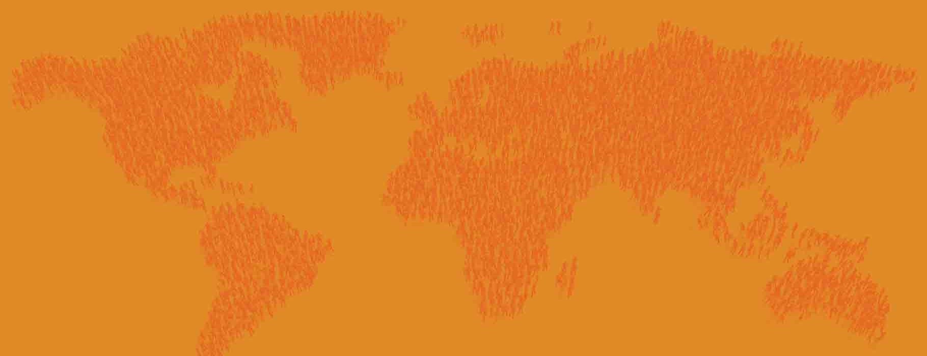 Illustration of people standing in the pattern of a world map
